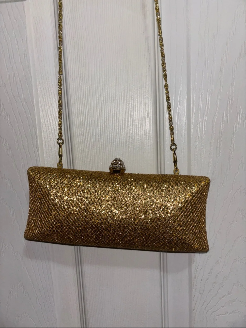 Gold Sequin Evening Clutch with Chain Strap
